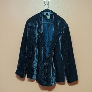 Halogen By Encore Womens Plus  Grey Blue Teal Velveteen Jacket/Blazer sz 20W